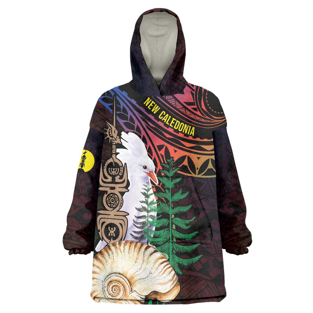 New Caledonia Kanaky Personalized Wearable Blanket Hoodie Kagu Bird Emblem LT7 One Size Black - Polynesian Pride