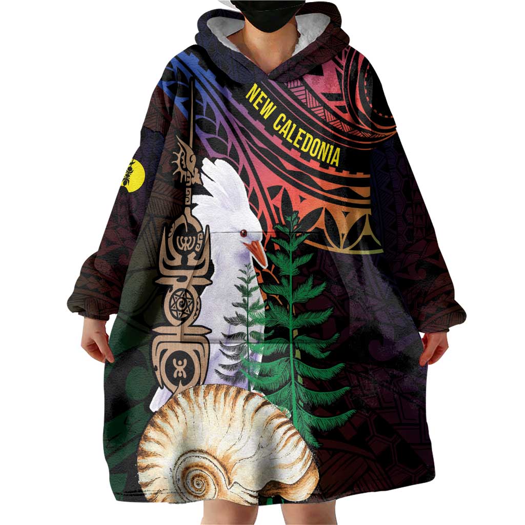 New Caledonia Kanaky Personalized Wearable Blanket Hoodie Kagu Bird Emblem LT7 - Polynesian Pride