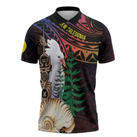 New Caledonia Kanaky Personalized Zipper Polo Shirt Kagu Bird Emblem LT7 Black - Polynesian Pride
