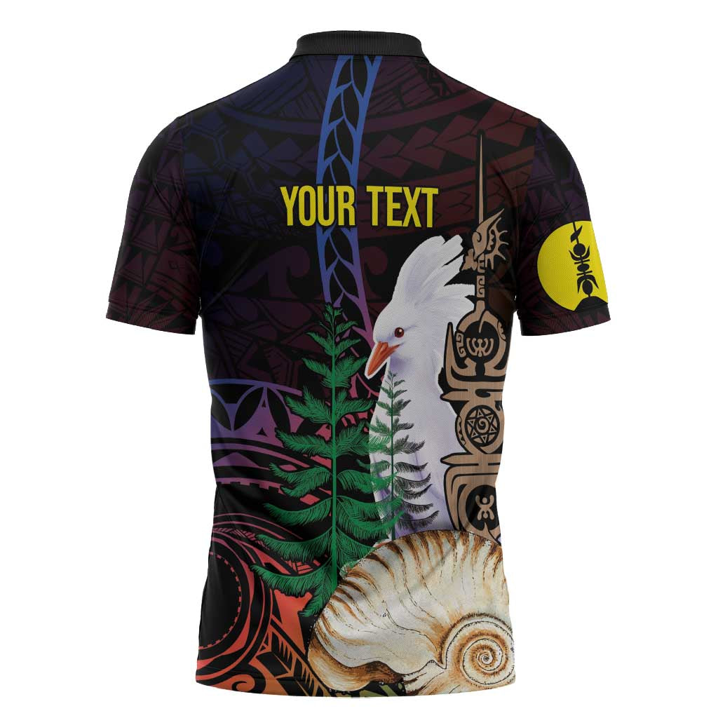 New Caledonia Kanaky Personalized Zipper Polo Shirt Kagu Bird Emblem LT7 - Polynesian Pride