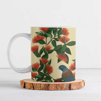New Zealand Christmas Ceramic Mug Romantic Tui Birds on Pohutukawa - Ivory LT7 Ivory - Polynesian Pride