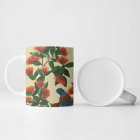 New Zealand Christmas Ceramic Mug Romantic Tui Birds on Pohutukawa - Ivory LT7 - Polynesian Pride