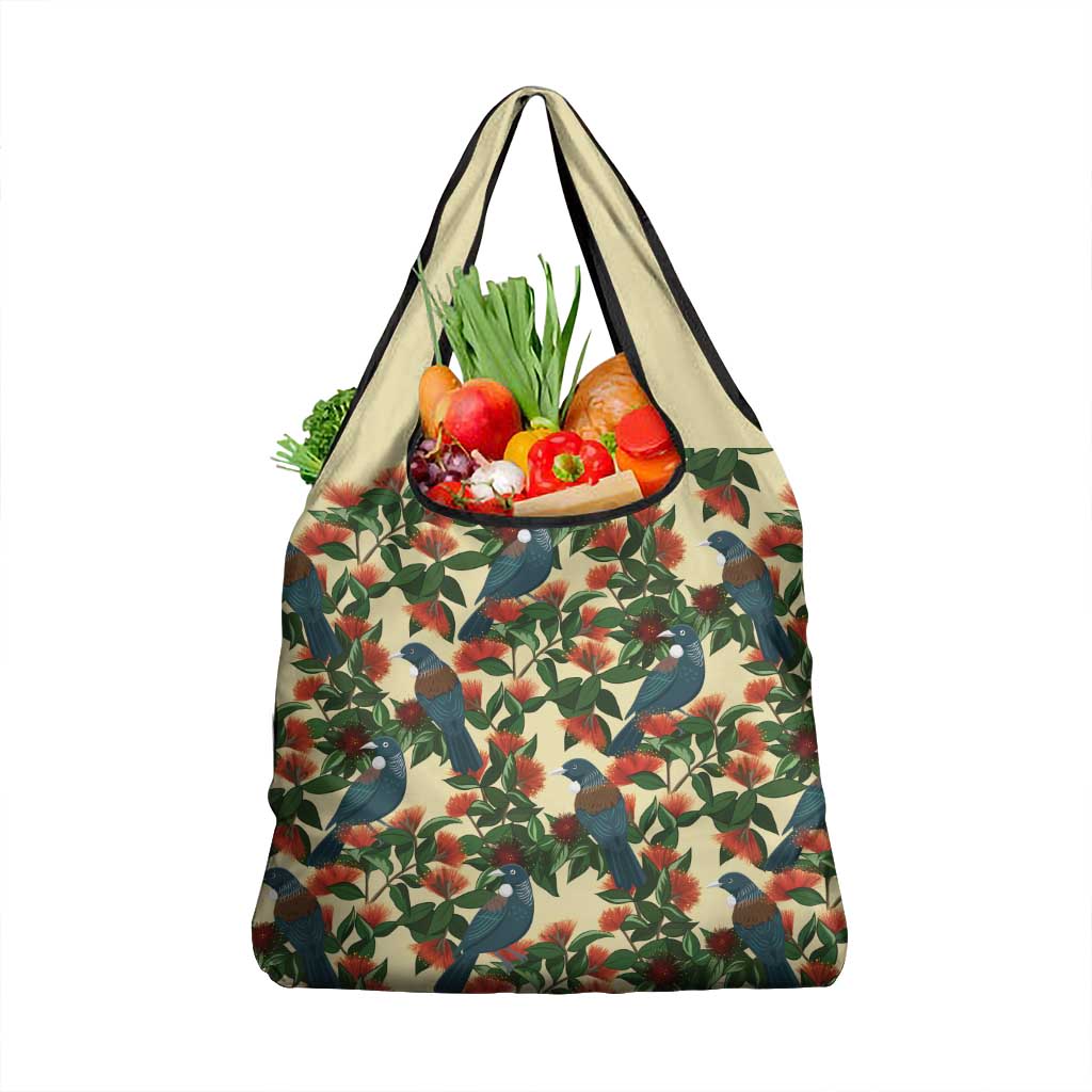 New Zealand Christmas Grocery Bag Romantic Tui Birds on Pohutukawa - Ivory LT7 1-pack One Size Ivory - Polynesian Pride