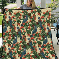 New Zealand Christmas Quilt Romantic Tui Birds on Pohutukawa - Ivory LT7 Ivory - Polynesian Pride