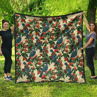 New Zealand Christmas Quilt Romantic Tui Birds on Pohutukawa - Ivory LT7 - Polynesian Pride