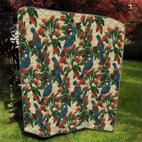 New Zealand Christmas Quilt Romantic Tui Birds on Pohutukawa - Ivory LT7 - Polynesian Pride
