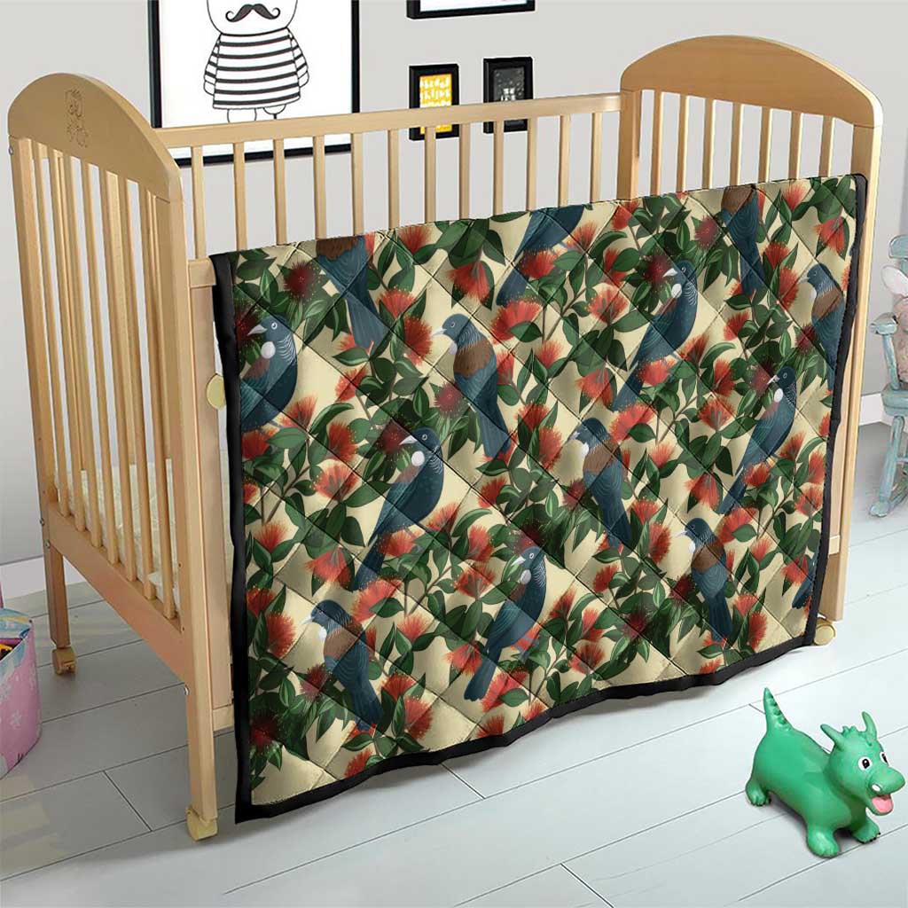 New Zealand Christmas Quilt Romantic Tui Birds on Pohutukawa - Ivory LT7 - Polynesian Pride