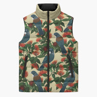 New Zealand Christmas Sleeveless Puffer Jacket Romantic Tui Birds on Pohutukawa - Ivory LT7 Unisex Ivory - Polynesian Pride