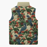 New Zealand Christmas Sleeveless Puffer Jacket Romantic Tui Birds on Pohutukawa - Ivory LT7 - Polynesian Pride