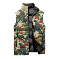 New Zealand Christmas Sleeveless Puffer Jacket Romantic Tui Birds on Pohutukawa - Ivory LT7 - Polynesian Pride