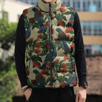 New Zealand Christmas Sleeveless Puffer Jacket Romantic Tui Birds on Pohutukawa - Ivory LT7 - Polynesian Pride