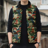 New Zealand Christmas Sleeveless Puffer Jacket Romantic Tui Birds on Pohutukawa - Ivory LT7 - Polynesian Pride