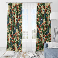 New Zealand Christmas Window Curtain Romantic Tui Birds on Pohutukawa - Ivory LT7 - Polynesian Pride