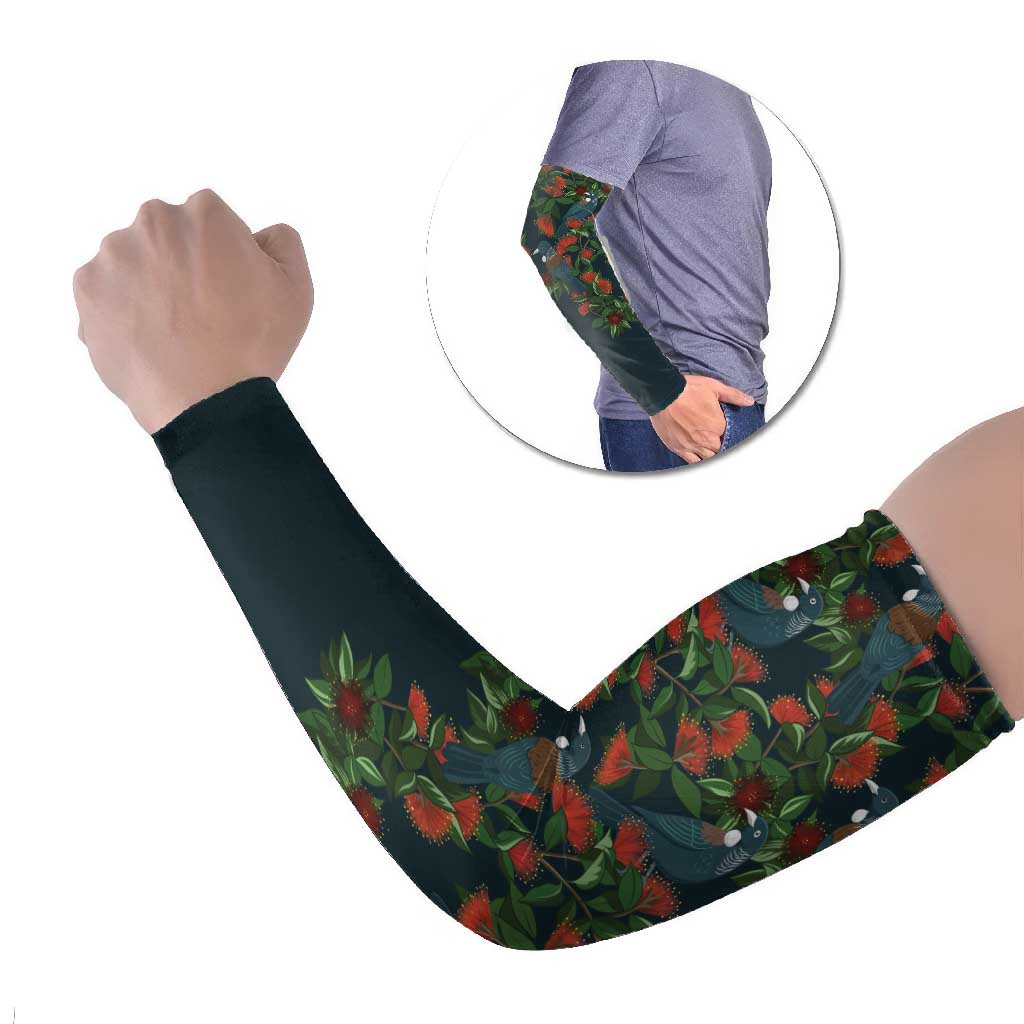 New Zealand Christmas Arm Sleeves Romantic Tui Birds on Pohutukawa - Cobalt LT7 Set of 2 Cobalt - Polynesian Pride