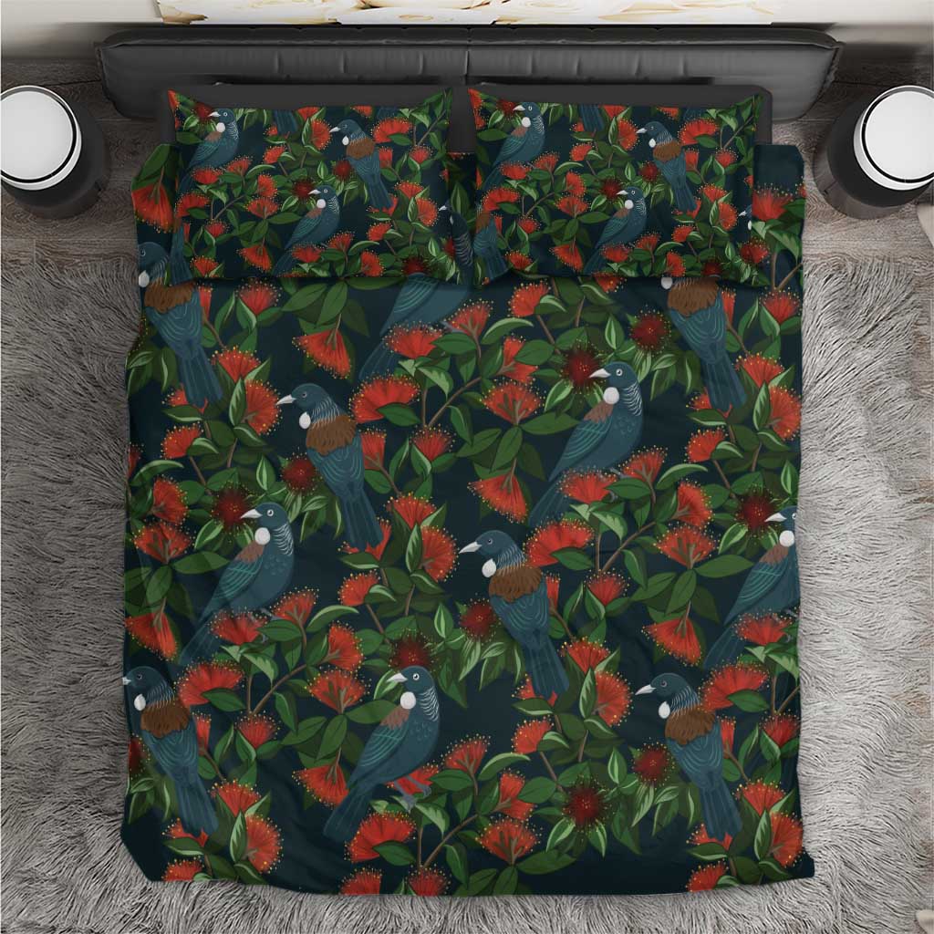 New Zealand Christmas Bedding Set Romantic Tui Birds on Pohutukawa - Cobalt LT7 Cobalt - Polynesian Pride