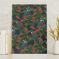 New Zealand Christmas Canvas Wall Art Romantic Tui Birds on Pohutukawa - Cobalt LT7 Without Frame Cobalt - Polynesian Pride
