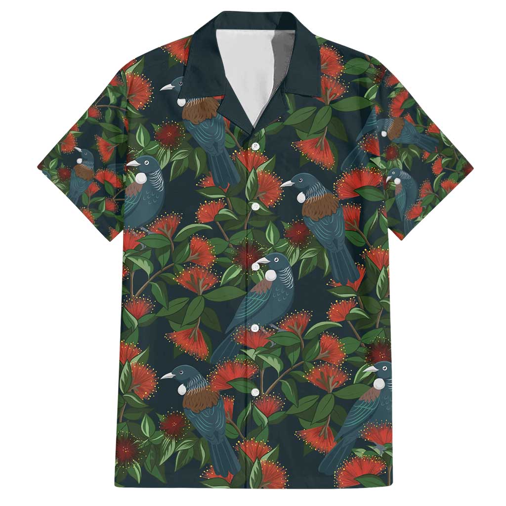 New Zealand Christmas Hawaiian Shirt Romantic Tui Birds on Pohutukawa - Cobalt LT7 Cobalt - Polynesian Pride
