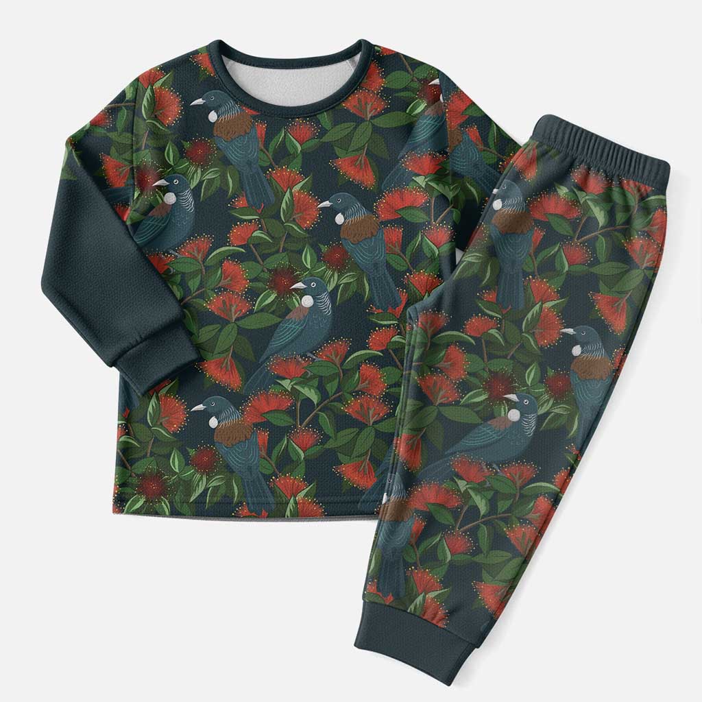 New Zealand Christmas Pajama Set Romantic Tui Birds on Pohutukawa - Cobalt LT7 Men Cobalt - Polynesian Pride
