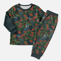 New Zealand Christmas Pajama Set Romantic Tui Birds on Pohutukawa - Cobalt LT7 Men Cobalt - Polynesian Pride