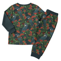 New Zealand Christmas Pajama Set Romantic Tui Birds on Pohutukawa - Cobalt LT7 - Polynesian Pride