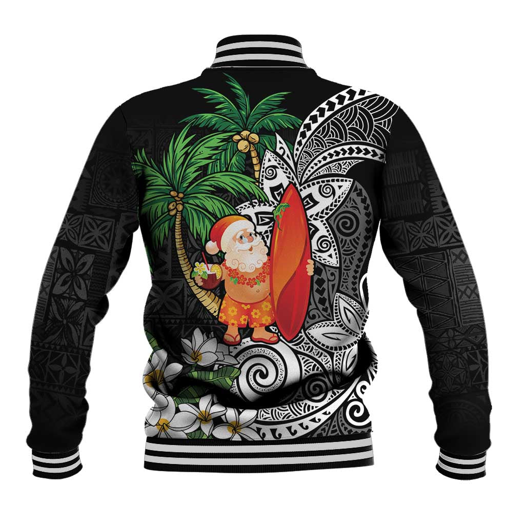 Polynesian Baseball Jacket Tropical Santa - Plumeria Black Vintage LT7 - Polynesian Pride