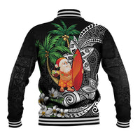 Polynesian Baseball Jacket Tropical Santa - Plumeria Black Vintage LT7 - Polynesian Pride