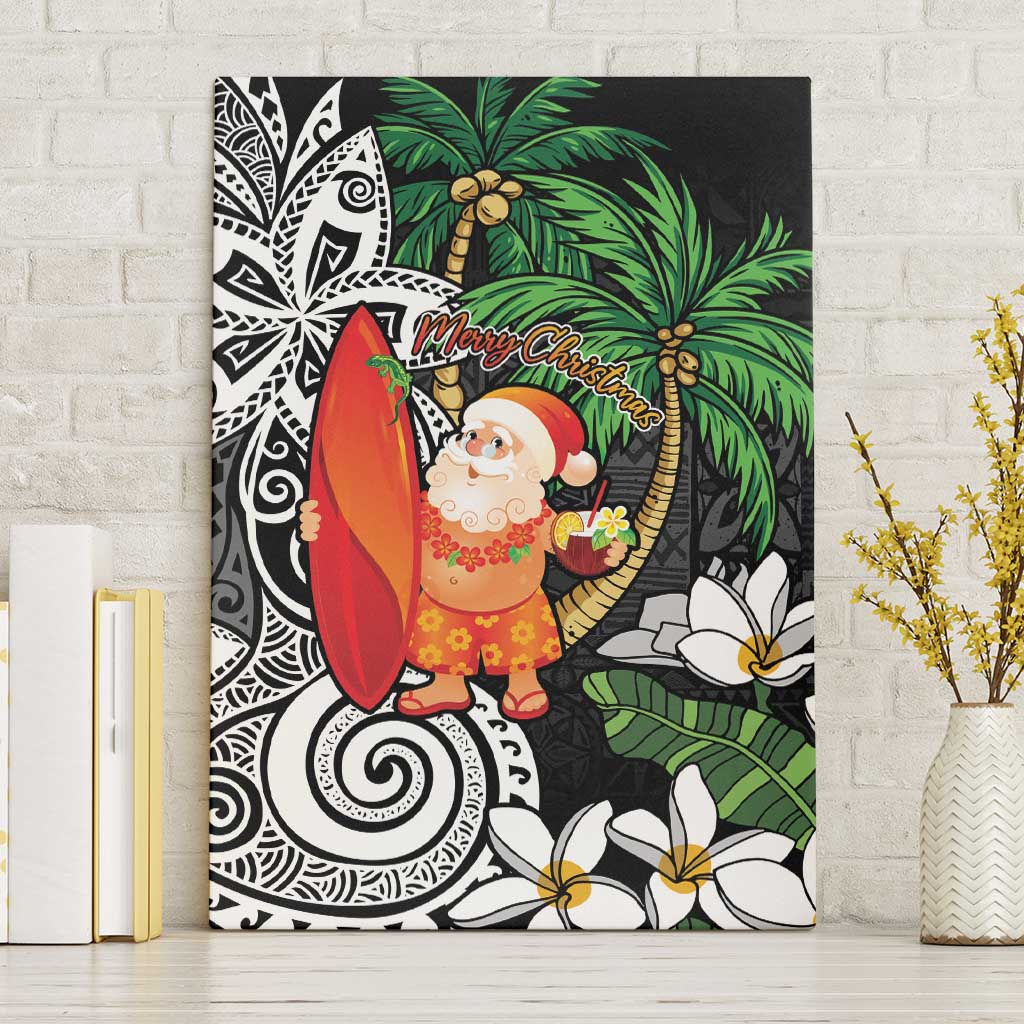Polynesian Canvas Wall Art Tropical Santa - Plumeria Black Vintage LT7 Without Frame Black - Polynesian Pride