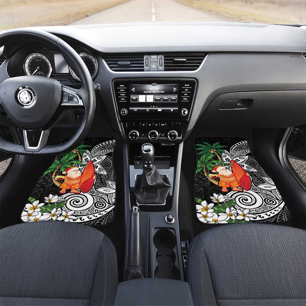Polynesian Car Mats Tropical Santa - Plumeria Black Vintage LT7 Set 2pcs - Front Black - Polynesian Pride