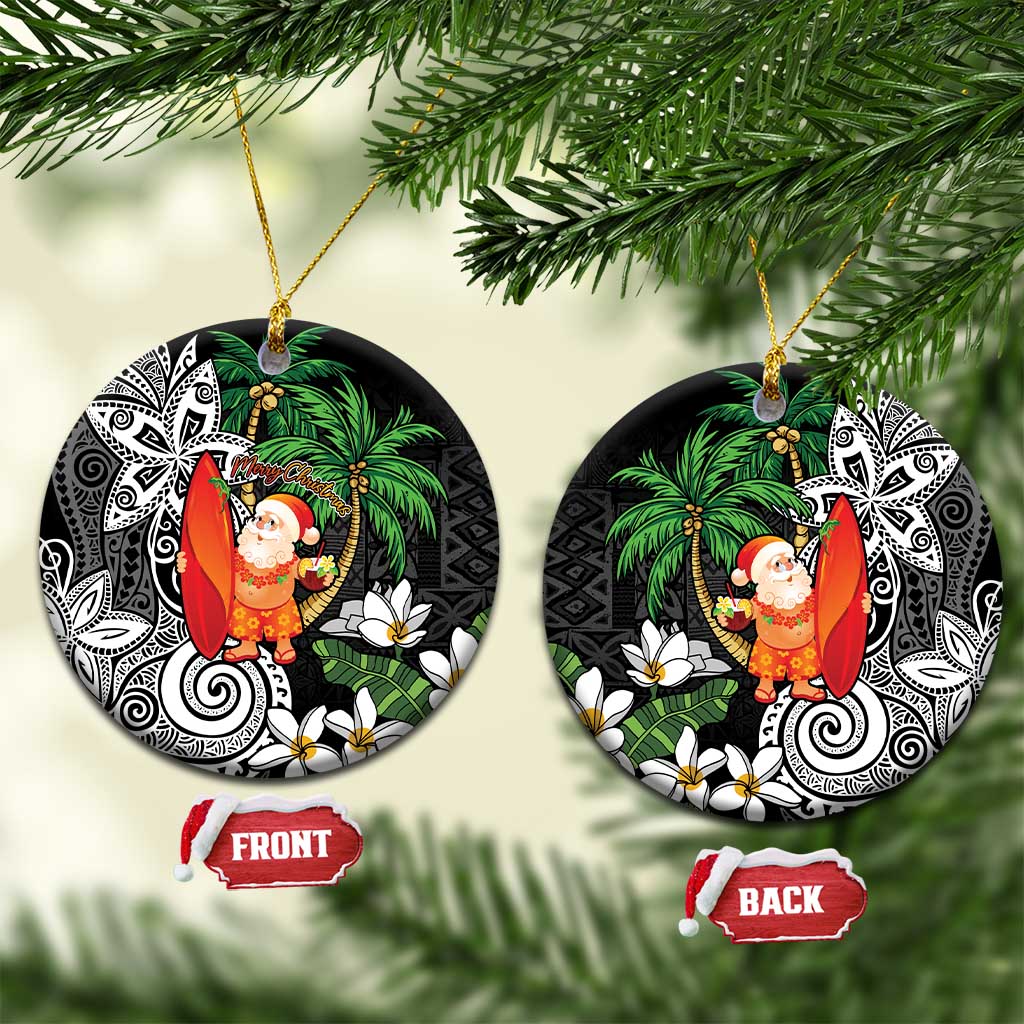 Polynesian Ceramic Ornament Tropical Santa - Plumeria Black Vintage LT7 Circle Black - Polynesian Pride