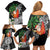 Polynesian Family Matching Off Shoulder Short Dress and Hawaiian Shirt Tropical Santa - Plumeria Black Vintage