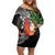 Polynesian Family Matching Off Shoulder Short Dress and Hawaiian Shirt Tropical Santa - Plumeria Black Vintage