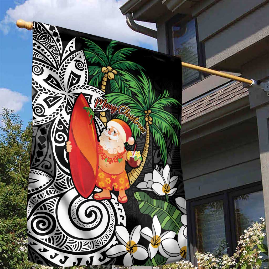 Polynesian Garden Flag Tropical Santa - Plumeria Black Vintage LT7 - Polynesian Pride