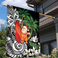 Polynesian Garden Flag Tropical Santa - Plumeria Black Vintage LT7 - Polynesian Pride