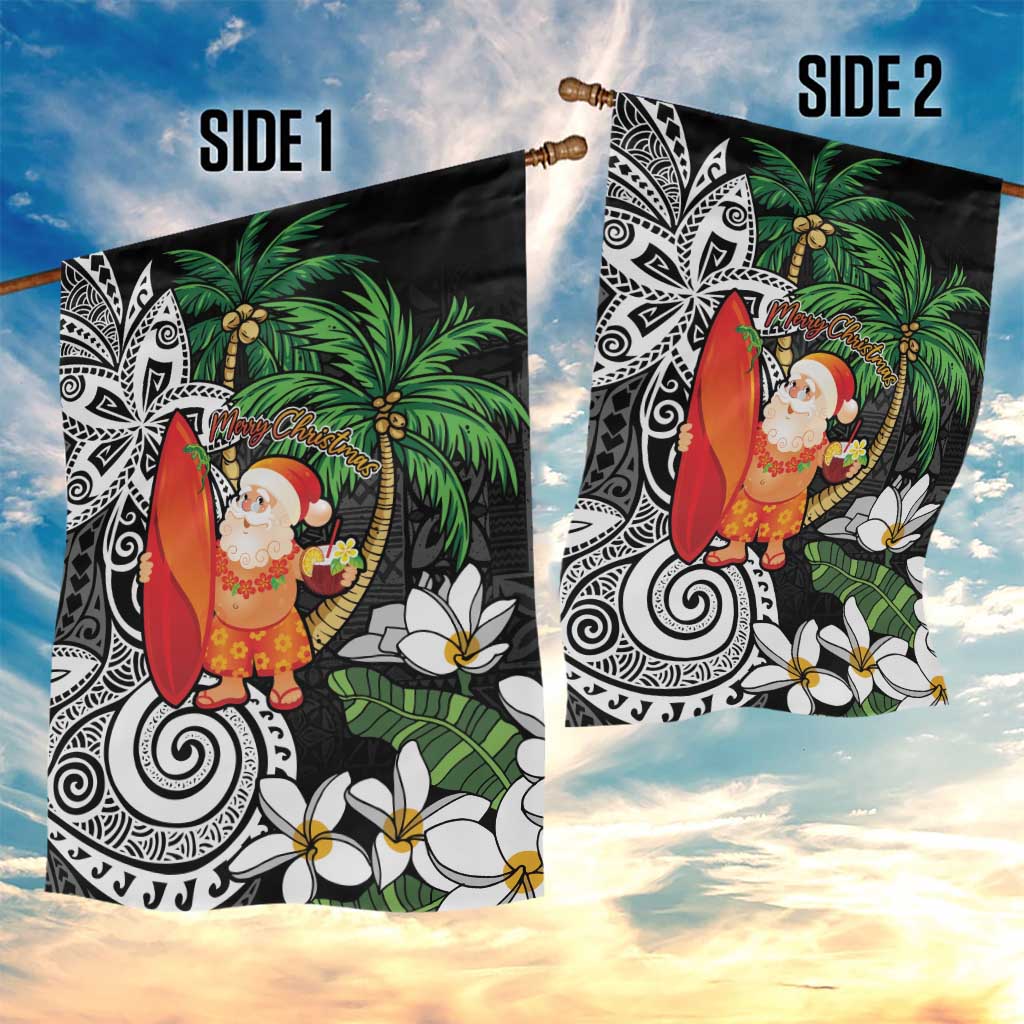 Polynesian Garden Flag Tropical Santa - Plumeria Black Vintage LT7 - Polynesian Pride