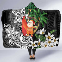 Polynesian Hooded Blanket Tropical Santa - Plumeria Black Vintage LT7 One Size Black - Polynesian Pride