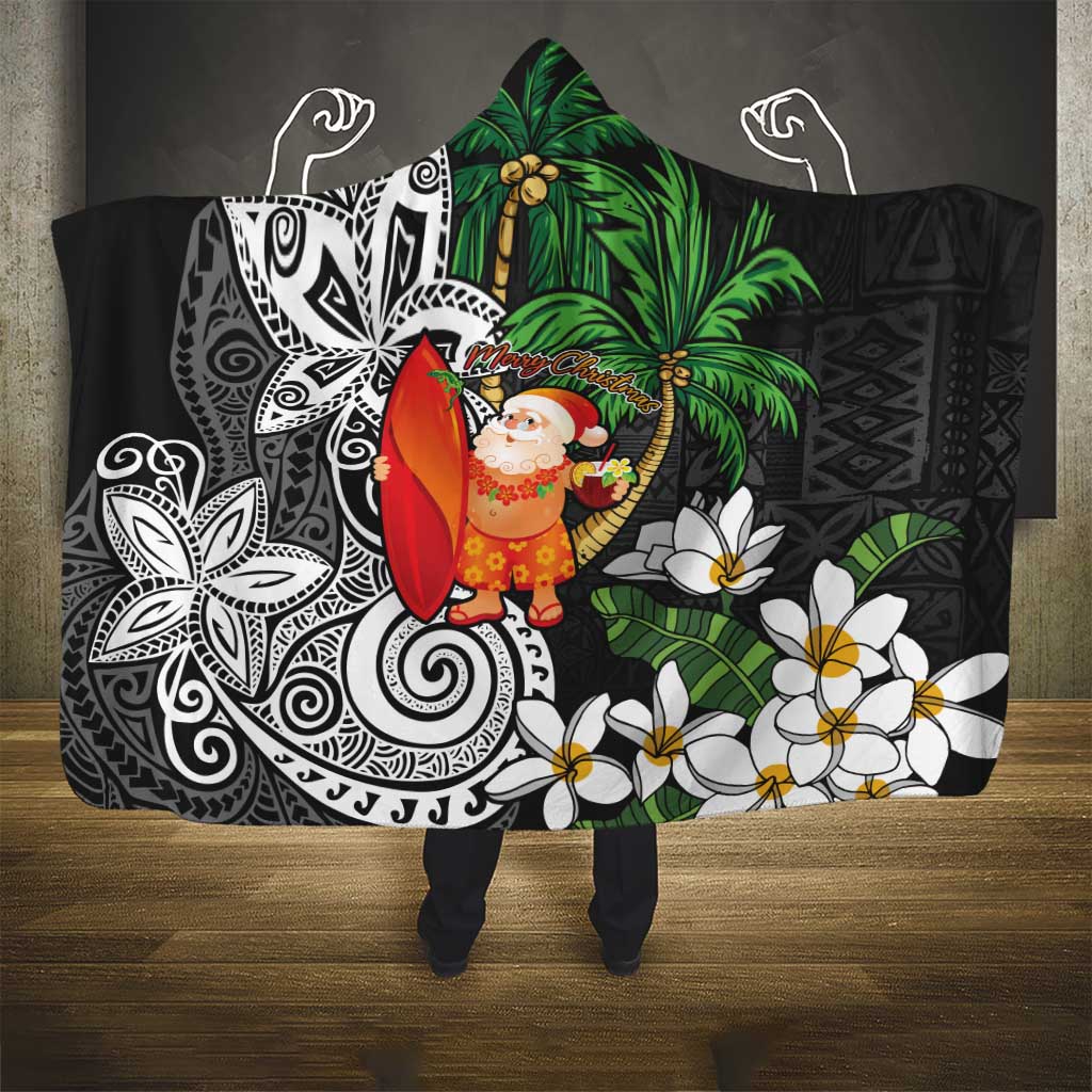 Polynesian Hooded Blanket Tropical Santa - Plumeria Black Vintage LT7 - Polynesian Pride
