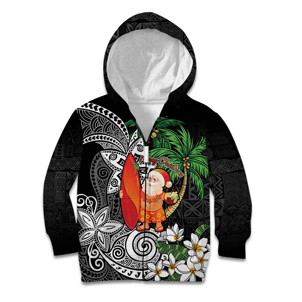 Polynesian Kid Hoodie Tropical Santa - Plumeria Black Vintage LT7 Zip Hoodie Black - Polynesian Pride