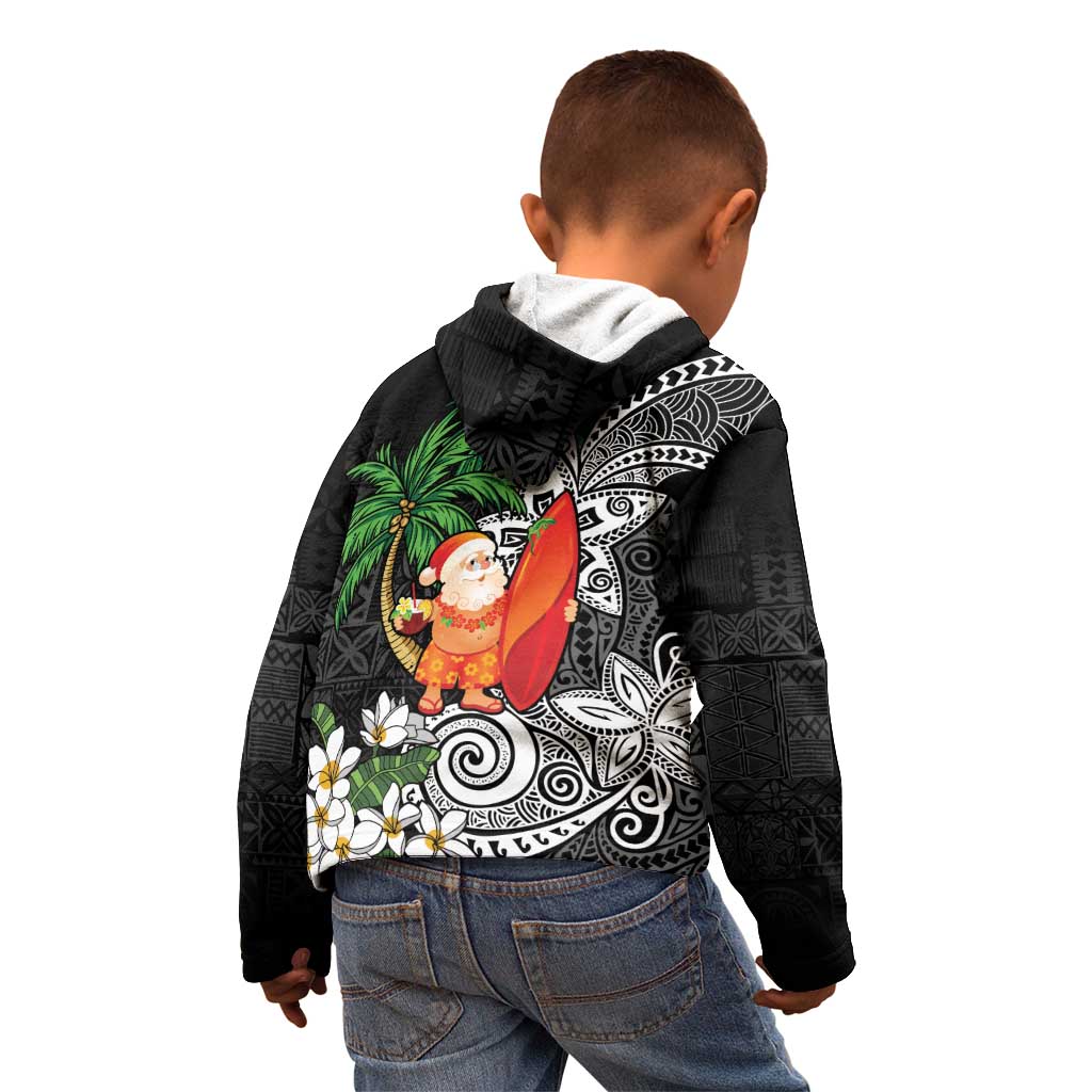 Polynesian Kid Hoodie Tropical Santa - Plumeria Black Vintage LT7 - Polynesian Pride