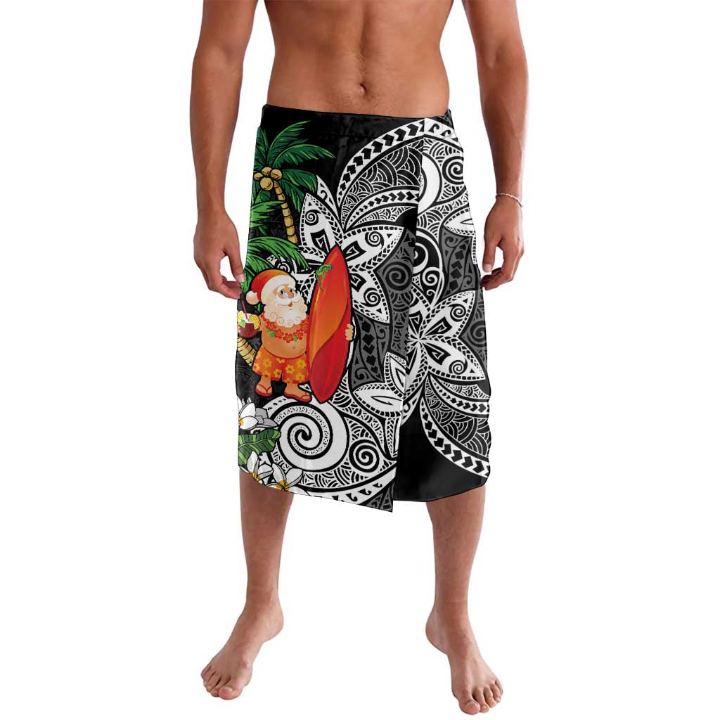 Polynesian Lavalava Tropical Santa - Plumeria Black Vintage