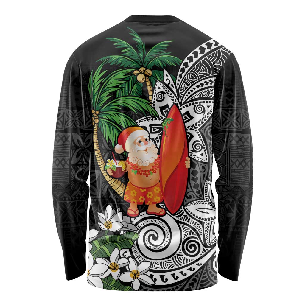 Polynesian Long Sleeve Shirt Tropical Santa - Plumeria Black Vintage LT7 - Polynesian Pride