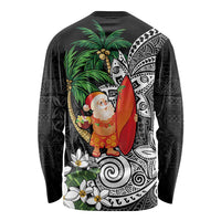 Polynesian Long Sleeve Shirt Tropical Santa - Plumeria Black Vintage LT7 - Polynesian Pride