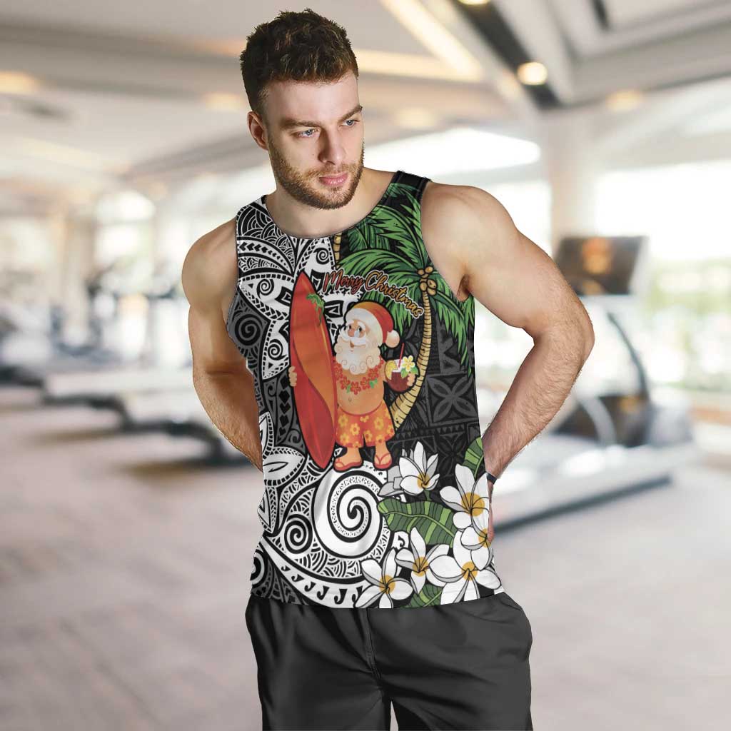 Polynesian Men Tank Top Tropical Santa - Plumeria Black Vintage LT7 Black - Polynesian Pride