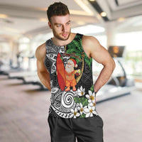 Polynesian Men Tank Top Tropical Santa - Plumeria Black Vintage LT7 Black - Polynesian Pride