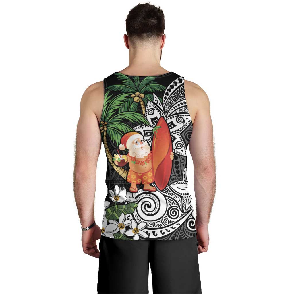 Polynesian Men Tank Top Tropical Santa - Plumeria Black Vintage LT7 - Polynesian Pride