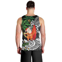 Polynesian Men Tank Top Tropical Santa - Plumeria Black Vintage LT7 - Polynesian Pride