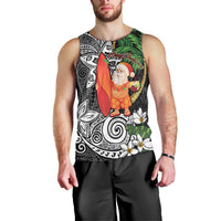 Polynesian Men Tank Top Tropical Santa - Plumeria Black Vintage LT7 - Polynesian Pride