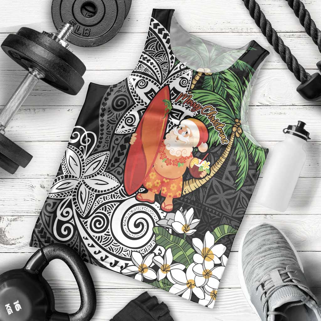 Polynesian Men Tank Top Tropical Santa - Plumeria Black Vintage LT7 - Polynesian Pride