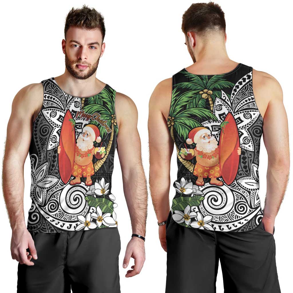 Polynesian Men Tank Top Tropical Santa - Plumeria Black Vintage LT7 - Polynesian Pride