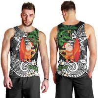 Polynesian Men Tank Top Tropical Santa - Plumeria Black Vintage LT7 - Polynesian Pride