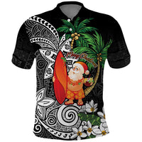 Polynesian Polo Shirt Tropical Santa - Plumeria Black Vintage LT7 Black - Polynesian Pride